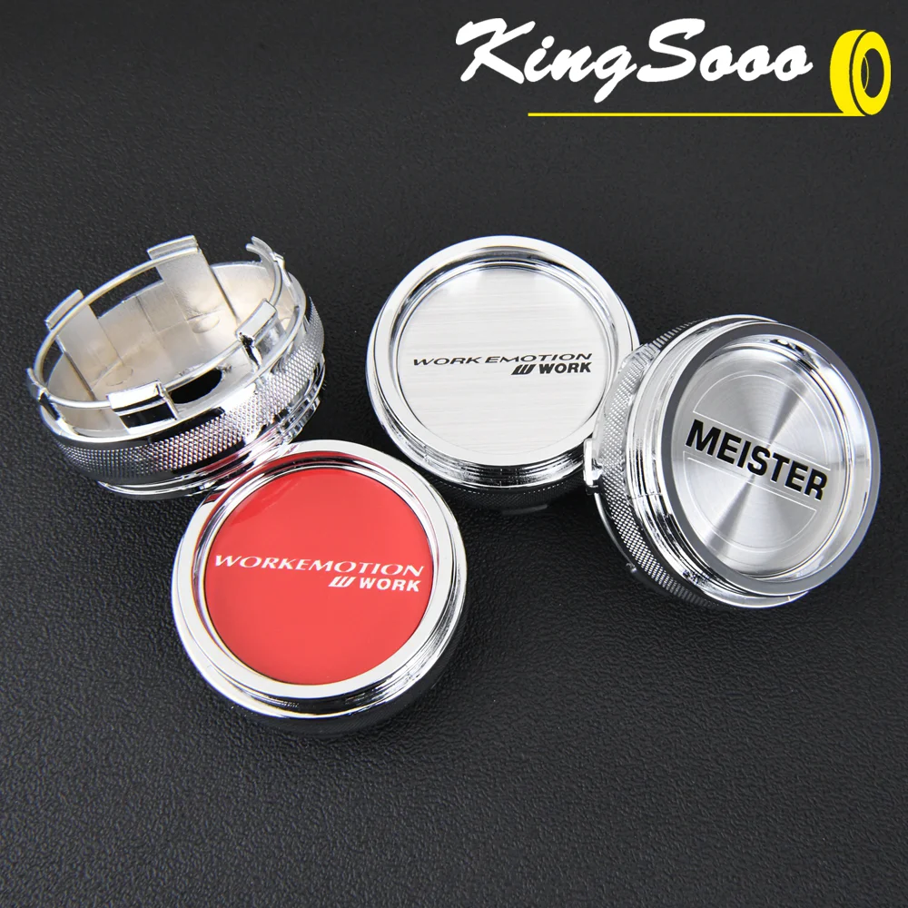 4PCS JDM Sport Rim Cap Clip 62mm WORK MEISTER EQUIP Emblem Sticker Wheel Center Hub Caps Car Cover Cap Black & Silver