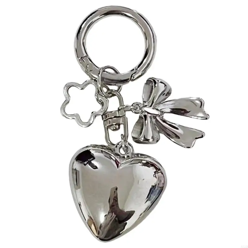 A2BD Stylish Heart Key Chain with Delicate Bowknot Detailing for Bag or Key Holder