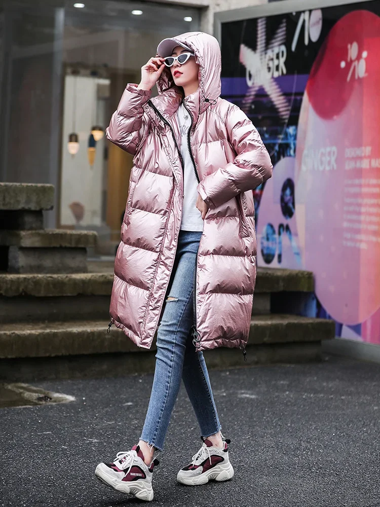 Winter Women\'s Coats Long Hooded Parkas Fashion Glossy Warm Thicken Cotton Padded Overcoat Oversize Puffer Jackets Female