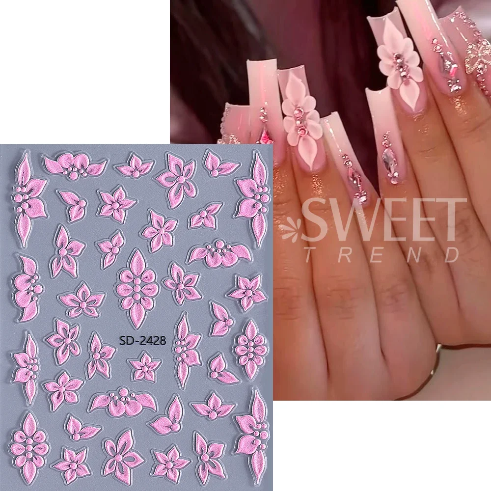 Pegatina de uñas de flor blanca 5D, pegatinas adhesivas de flores de pétalos en relieve, decoraciones artísticas para uñas para suministros de manicura de boda