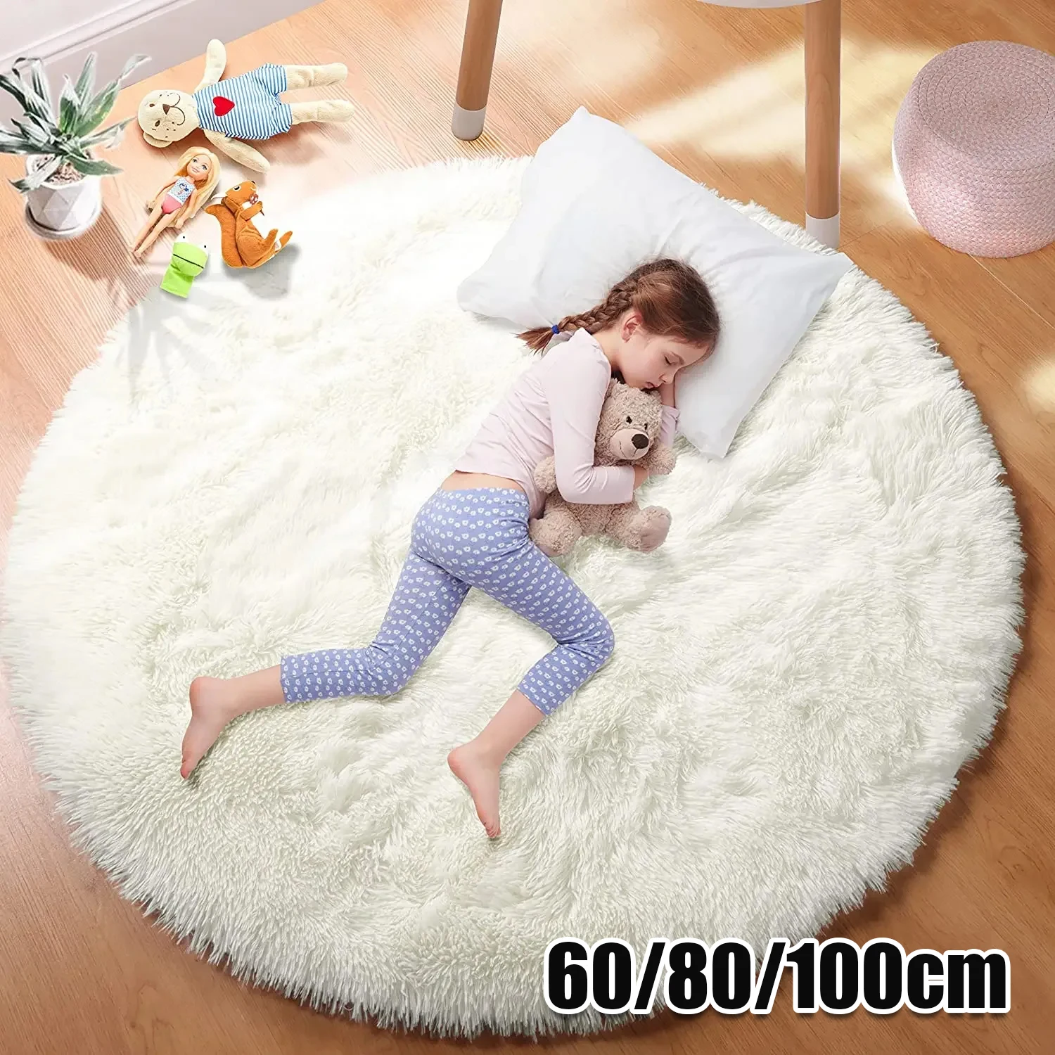 Flauschiger weißer Plüsch-Rundteppich, superweiche Teppiche für Wohnzimmer, Heimdekoration, Schlafzimmer, Kinderzimmer, Dekoration, Salon, dicke Floroberfläche