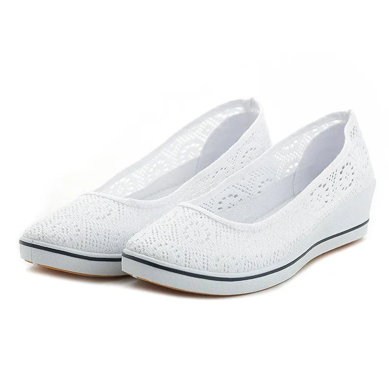 

Women's Summer Beauty Shoes Size 34-41 White Sneakers White Lace Hollow Breathable Little White Shoes Flat Mid Wedge Heel