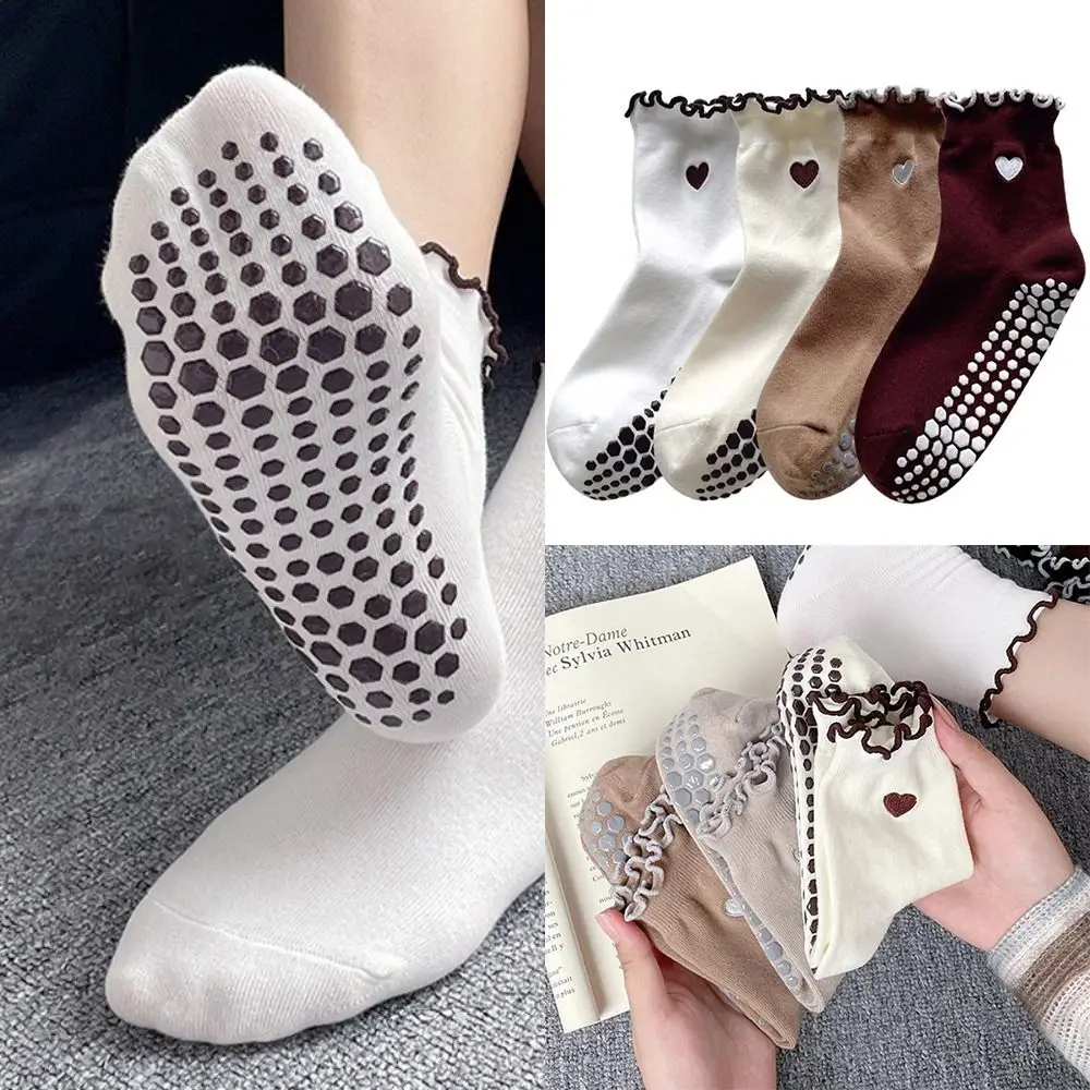 جديد القطن اليوغا الجوارب كشكش الكفة سيليكون قبضة قبضة الجوارب عدم الانزلاق تنفس الحب القلب التطريز الجوارب اليوغا باري الباليه #5