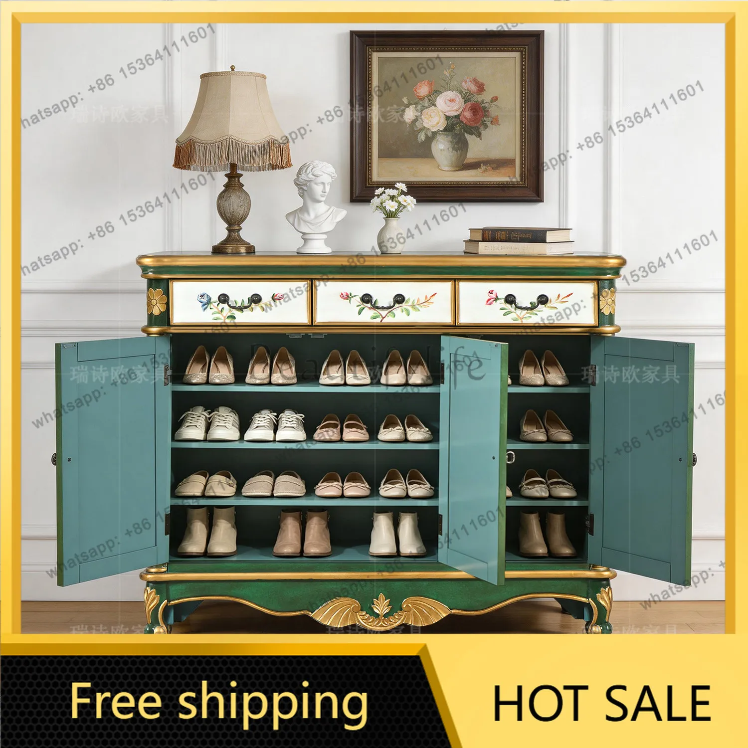 Factory Direct American Rural Retro Three Door Storage Cabinet Multi-layer Rack Household Shoe Cabinet