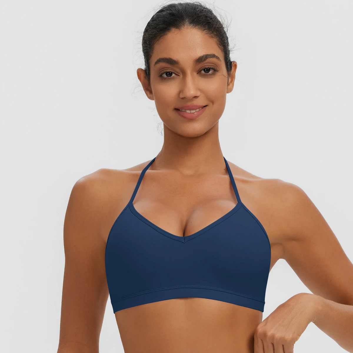 Damen-Sommer-Tanktops, einfarbig, mit Raffung, Yoga-BH, sexy, schöner Rücken, dünne Schulterträger, Sport-BH, Fitness-BH, Lauf-BH – Detail 4