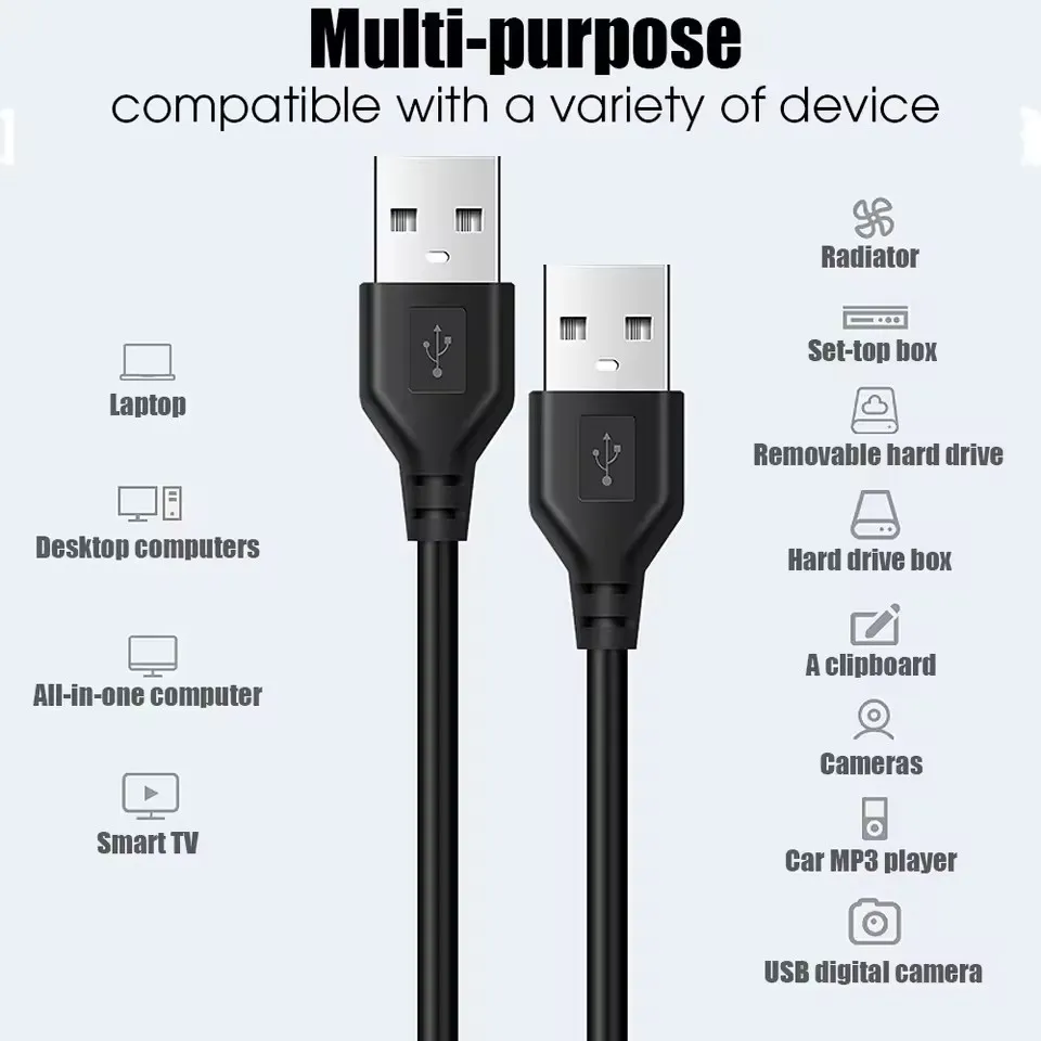 USB 3.0 Male To Male Cable Connectors Extension Data Sync Cord Dual Type A Port Speedy File Transfer For Laptop PC 0.5/1/1.5m