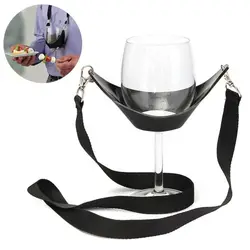 Portable Leather Wine Glass Holder Neck Black Yoke Glass Support Cocktail PVC Wine Strap Sling Birthday Party