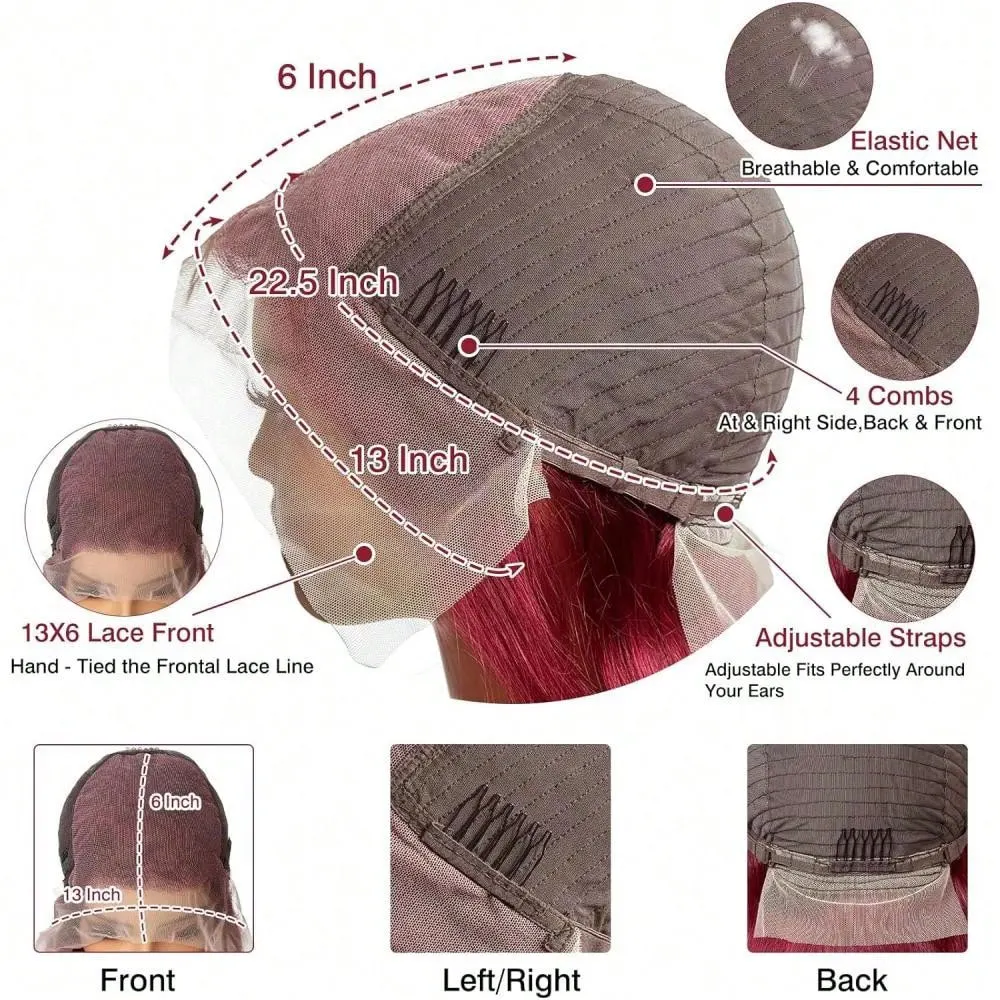 30 بوصة 99J بورجوندي 13x6 HD شفافة العظام شعر طبيعي مفرود الباروكات 100% البرازيلي خصلات الشعر المستعار الإنسان قبل قطعها 250 الكثافة #6
