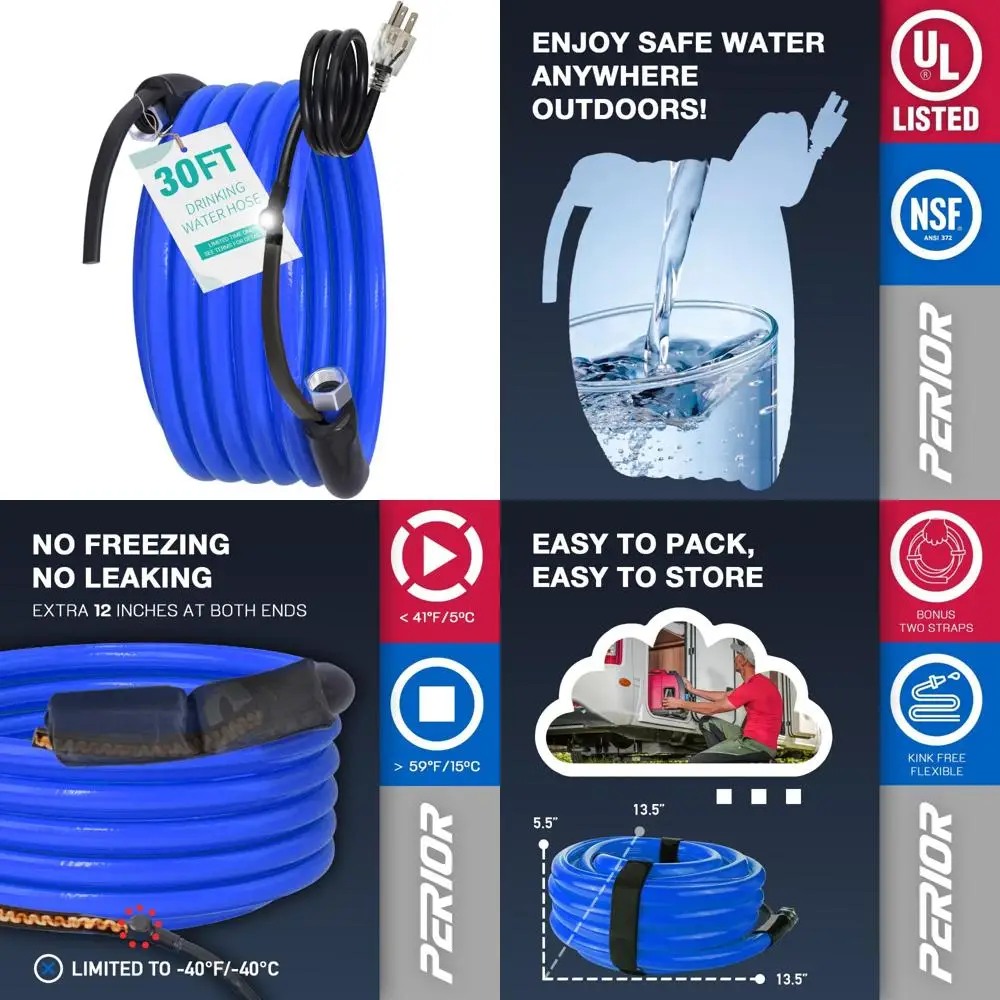 

NSF 372 Certified RV Camper Heated Drinking Water Hose, 30 Feet Long with Automatic Thermostat and Antifreeze Protection for Out