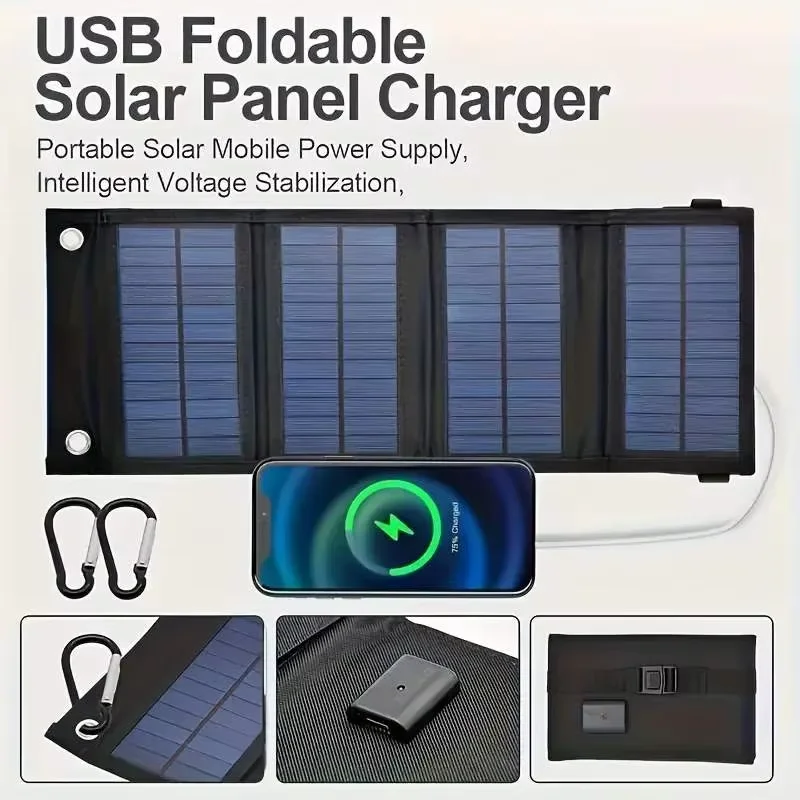 Portable USB Foldable Solar Panel, Folding Solar Panels For Travel, Mobile Phone Charging Bank, Flashlight, Fan, Mobile Phone Ba image 4
