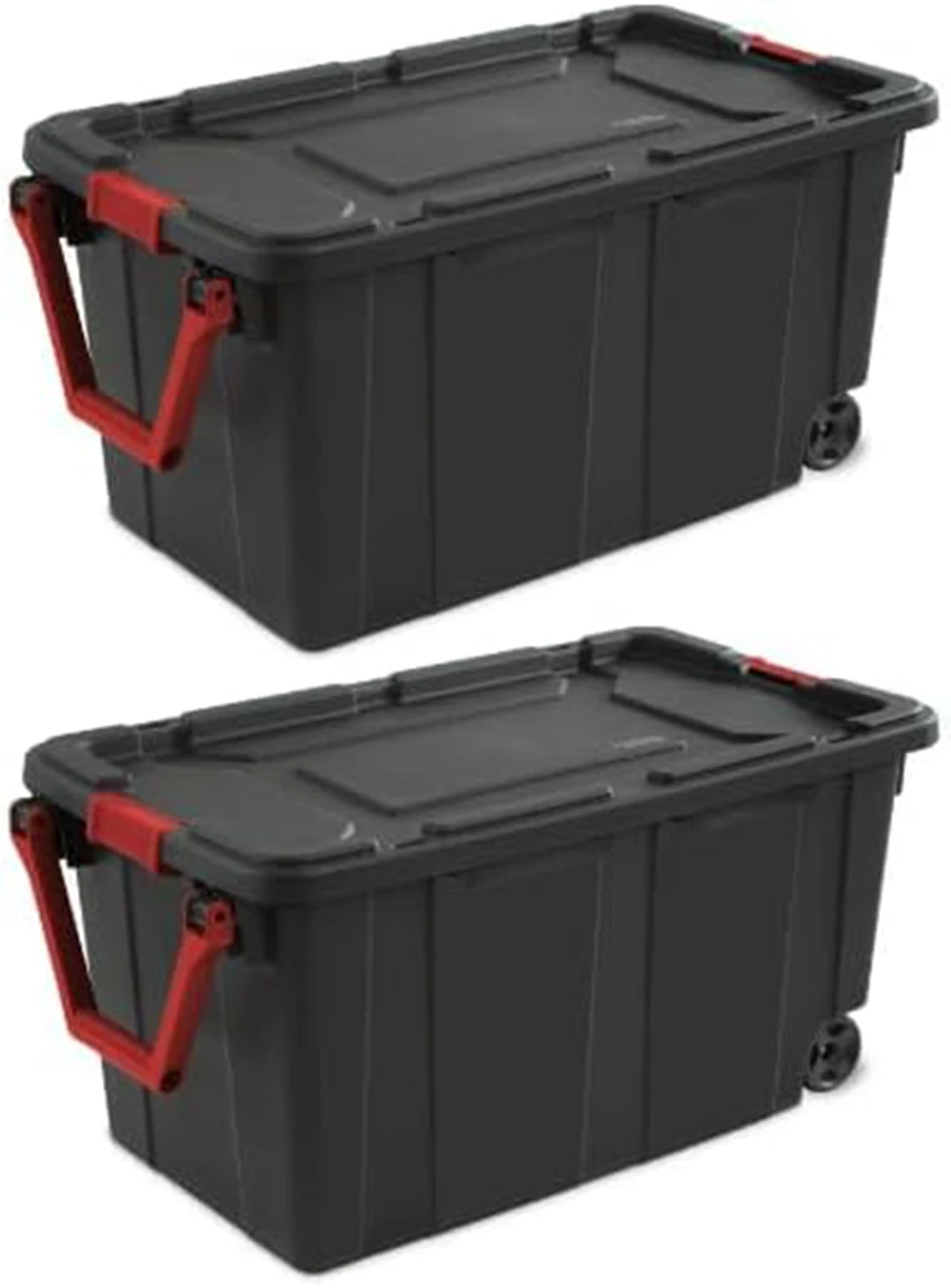 

Set of 2 Black 40 Gallon Industrial Tote Plastic Bins with Wheels - Convenient Storage Solution