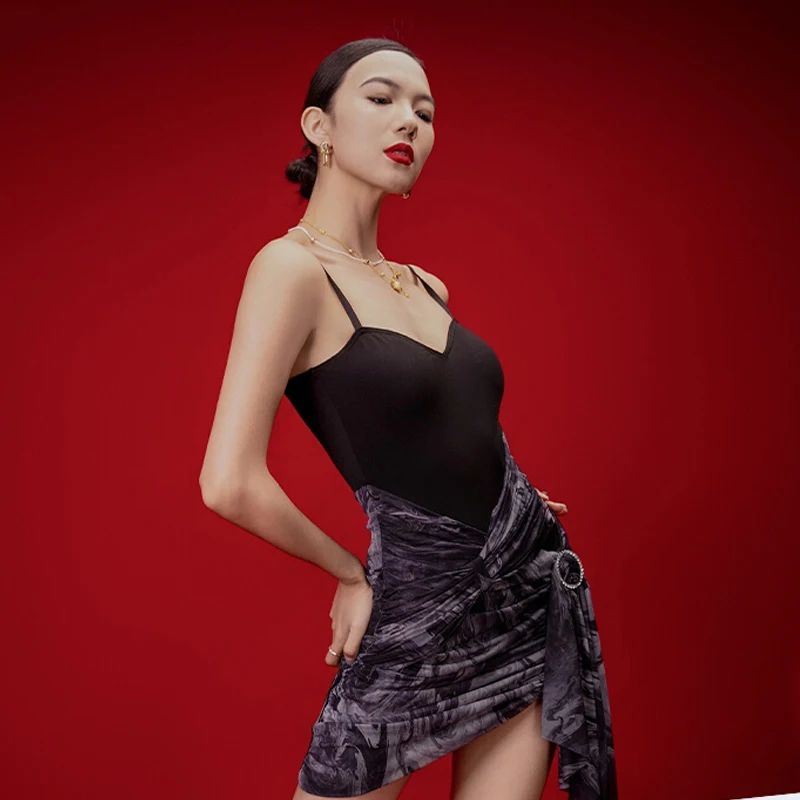 

2025 Strap Dress Latin Dance Dresses Performance Costumes Women Patchwork Dress Female Latin Dance Competition Clothes DN20673