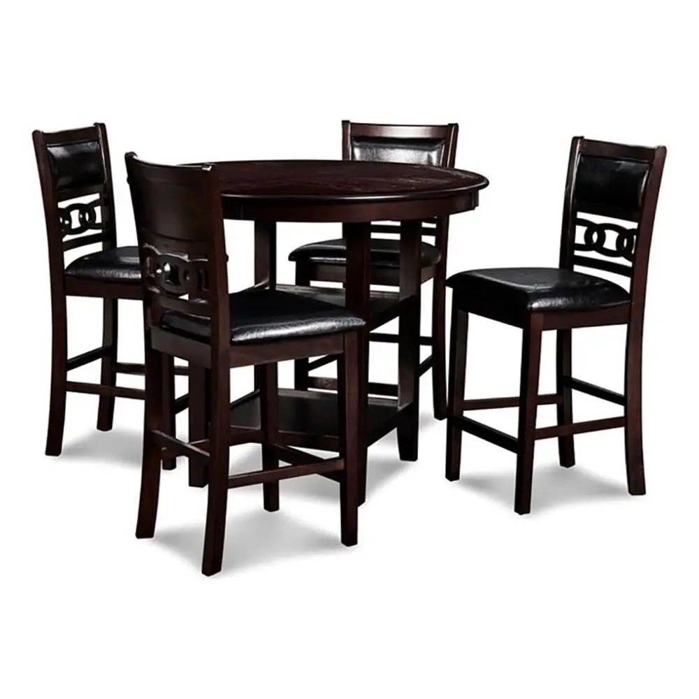 

New Classic Furniture Gia 5-Piece Round Counter Height Set with 1 Dining Table and 4 Chairs, 42", Ebony, Customized