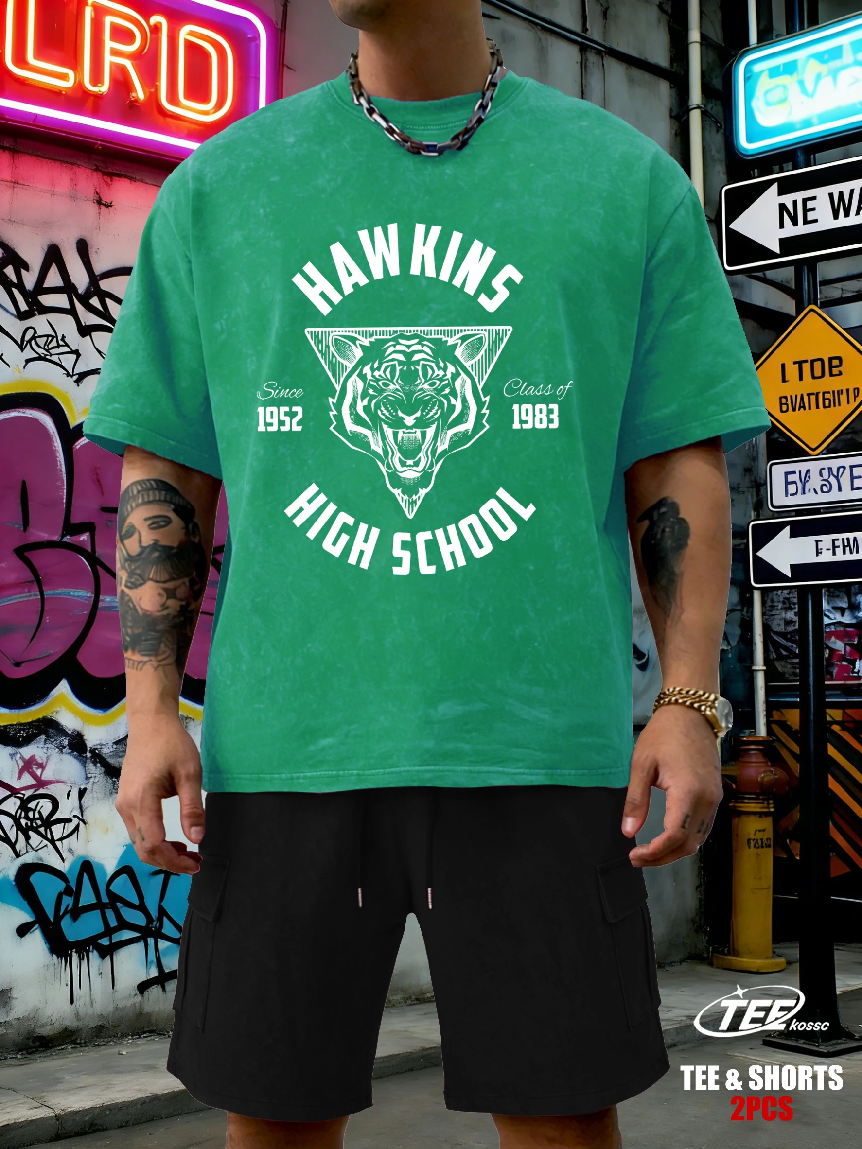 

Hawkins Since 1952 High School Retro Man T-Shirt Summer Loose Breathable Cotton Sportset Fashion Washed Clothing Mens O-Neck Tee