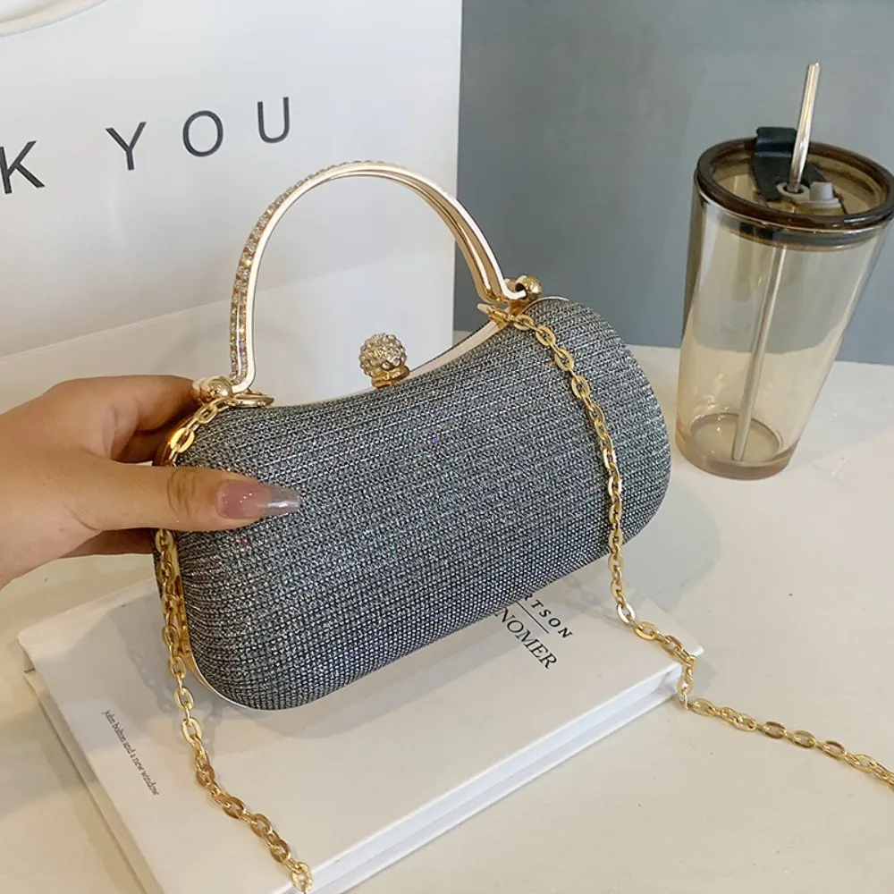 French Glitter Evening Banquet Bag Wrist Bag Large Capacity Box Handbag Rhinestone Crossbody Bag Ladies Clutch Bag Women
