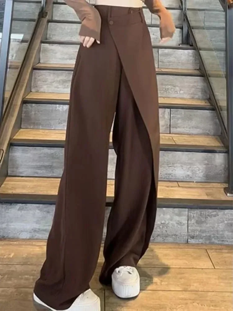 Women Pants High Waisted Wide Leg Pants Irregular Patchwork Casual 2024 Fashion Black Full Length Solid Spring Straight Trousers