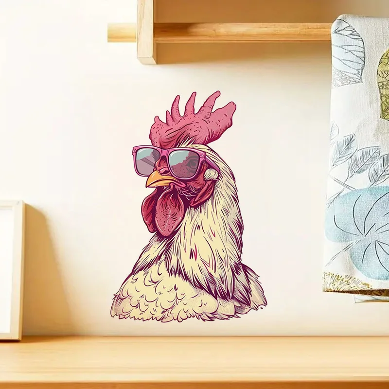 1pc Chicken with Sunglasses Sticker, Water-proof Home Wall Decal, Used for Wall, Bathroom, Cabinet, Door,Toilet, Car, Laptop