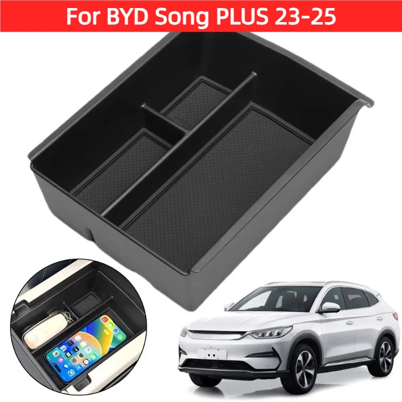 Car Central Armrest Storage Box Container Holder Tray For BYD Song PLUS 23-24 EV Organizer Accessories