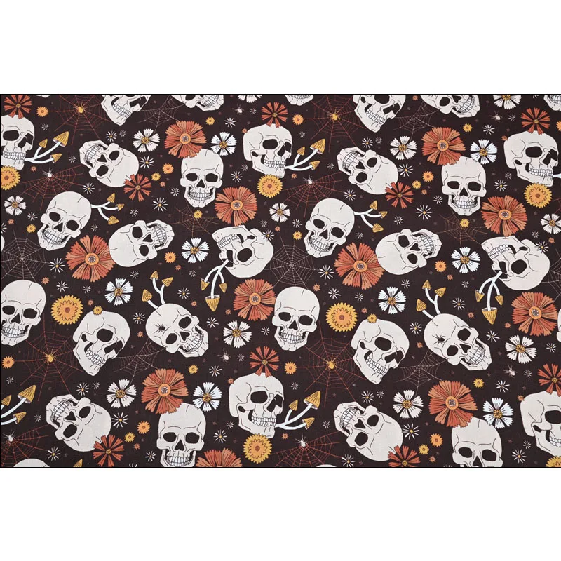 Plain Halloween Fabric, 100% Cotton, Skull, Cartoon, Cat Print, Handmade DIY Bag, Garment Dress, Sewing Cloth, CR-1765