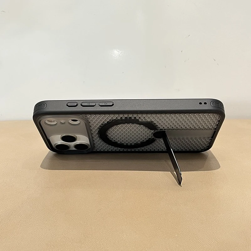 Suporte de metal magnético caso de telefone para iphone 17 17pro max 15 16 14 13 oco favo de mel malha carregamento sem fio borda macia pc capa