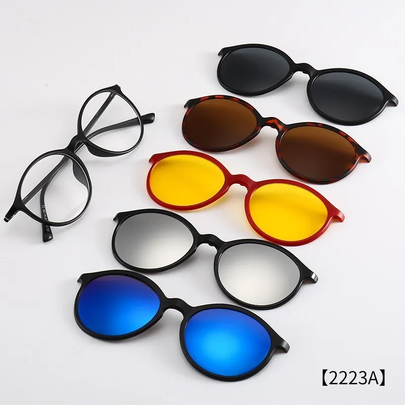 6 In 1 Custom Men Women Polarization Optical Magnetic Sunglasses Magnet Clip on Sunglasses polarizatin Clip on Sun Glasses Frame