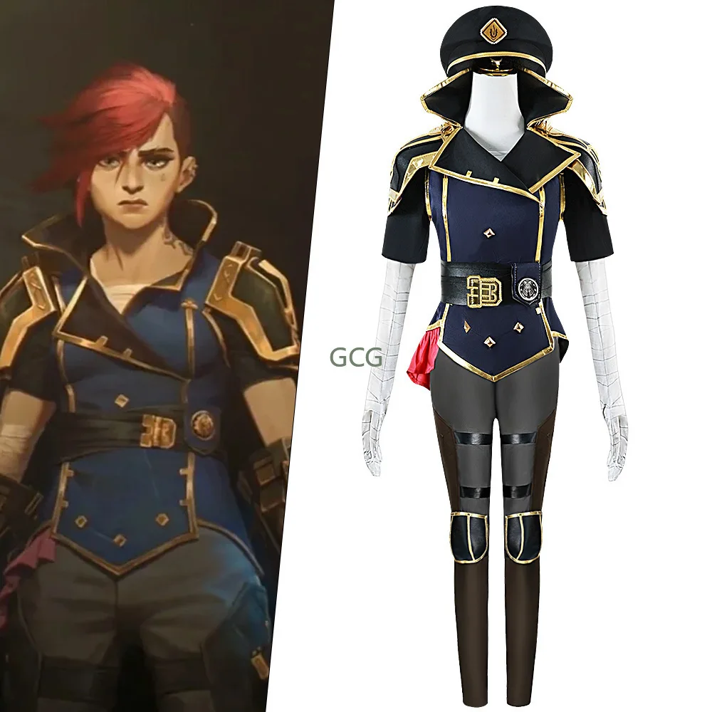 Vi Caitlyn Kiramman police uniform Arcane：League of Legends hat Police instructor costume cosplay Strap bag wig accessories