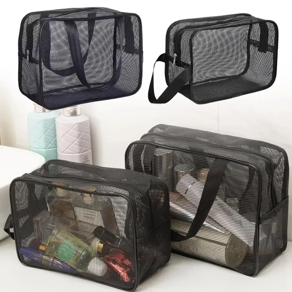 

1-3PCS Large Capacity Mesh Toilet Bag Multi-Functional Portable Handheld Bath Storage Makeup Bag Black Leakage Fitness Bath Bag
