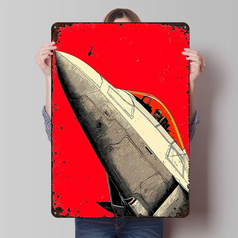 Fighter Jet Pilot in Cockpit Metal Poster Customized Wall Art Retro Vintage Metal Tin Signs for Desk Decor Room Wand Deko Home