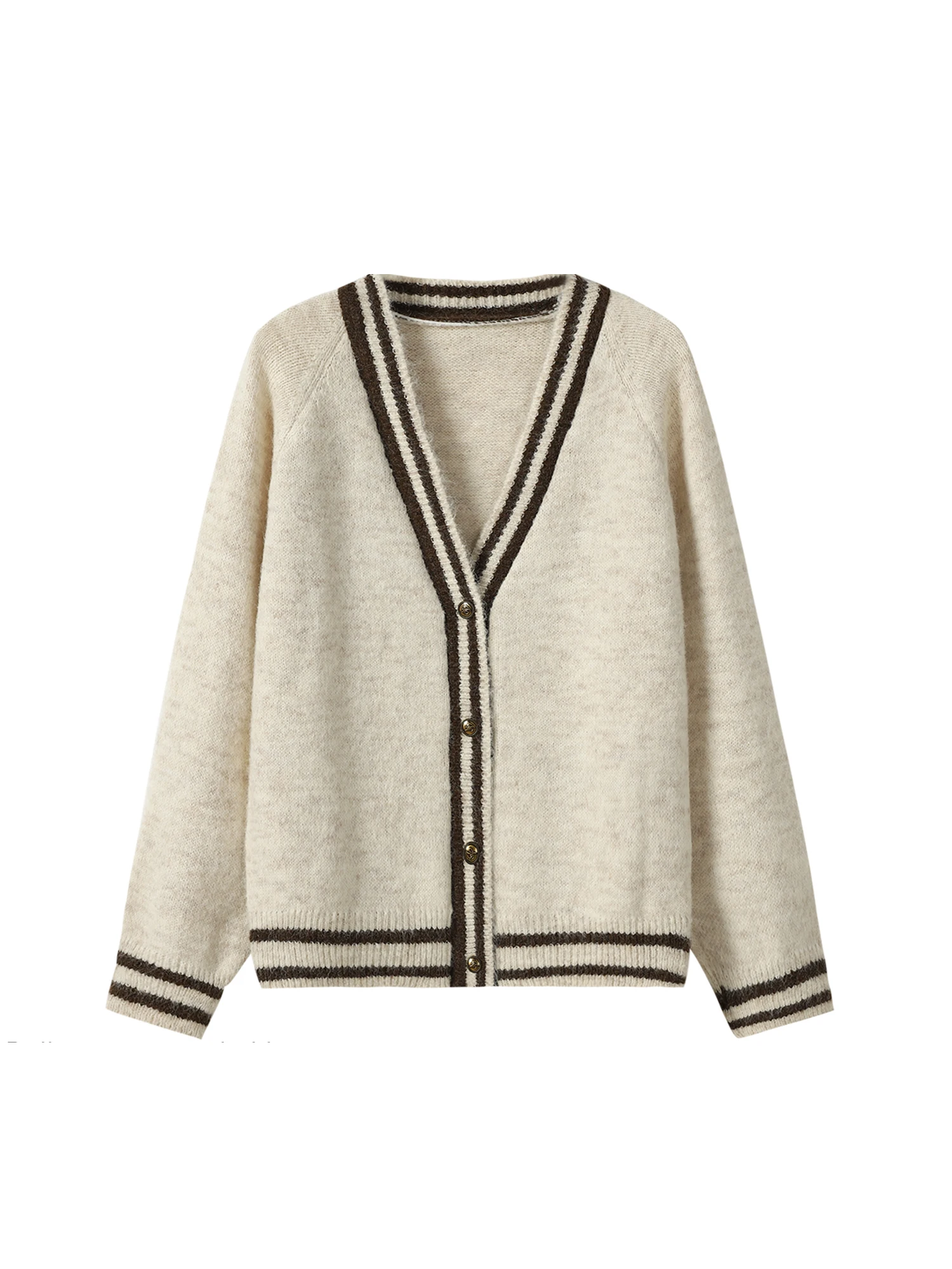 

Women Apricot Striped Cardigan Sweater Vintage 2000s Y2k Preppy Style V-Neck Jumper Knitwear Long Sleeves Sweater Autumn Clothes