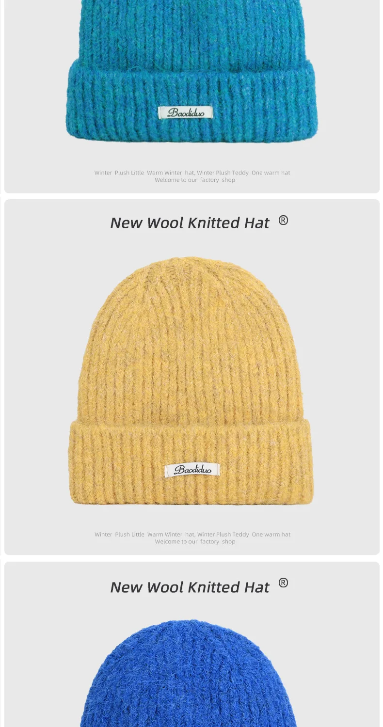 Neue Slouchy Hüte Wolle Gestrickte Beanie Hüte Herbst Kappe Y2K Warme Mütze für Frauen Einfarbig Winter Zubehör Mädchen Hüte Geschenk – Detail 8