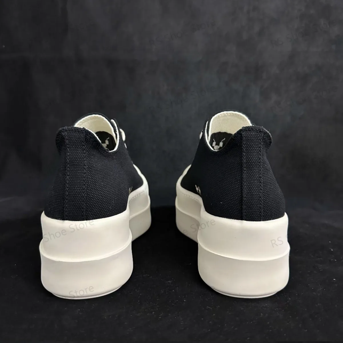 

Ro Luxury Men Shoe Women Sneaker Black Canvas Low Top Casual Shoes Lace Up 6cm Thick Sole Pantshoes Fashion Heightening Sneakers