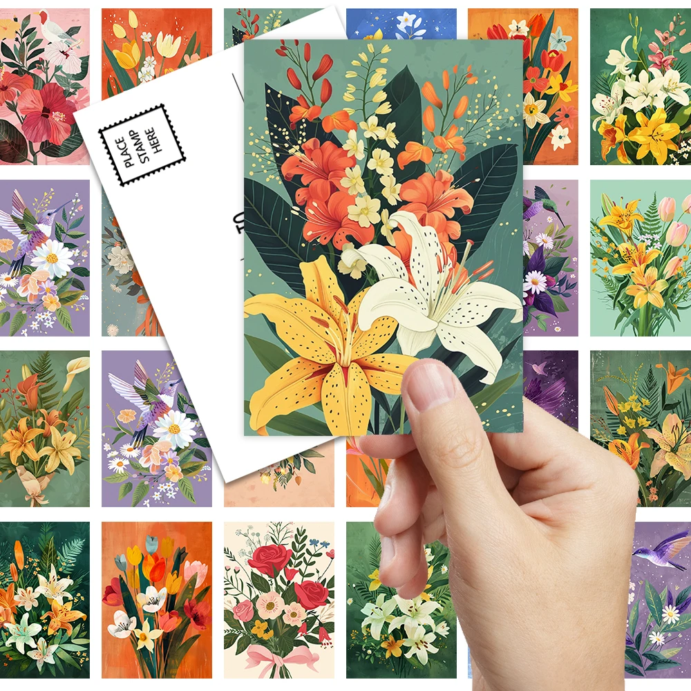 32 Stück florale Postkarten, Kunstdruck-Pflanzenkarten, Weihnachtsgeschenk für Studenten, Schlafzimmerdekoration, Tagebuchaufkleber, Sammlerstück – Detail 4