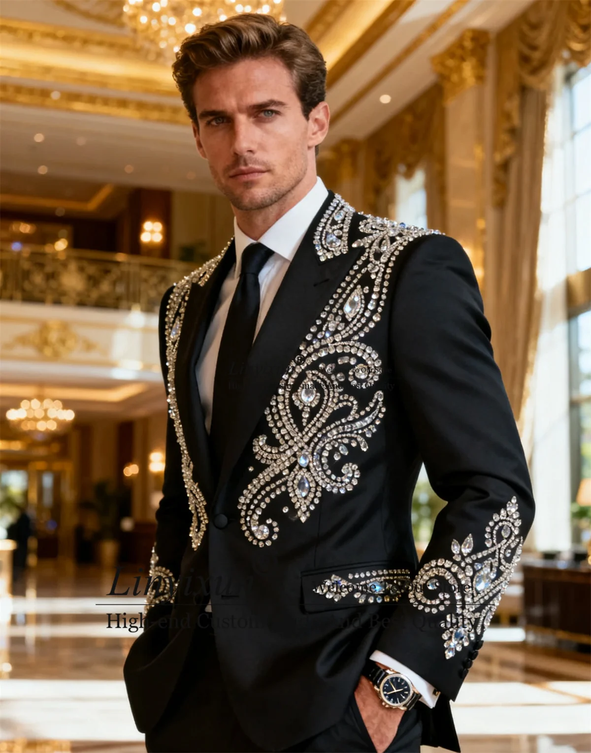 

Блестящие мужские костюмы со стразами, приталенные костюмы с остроконечными лацканами для свадебной вечеринки, мужские комплекты из 2 предметов, мужские пиджаки для выпускного вечера по индивидуальному заказу