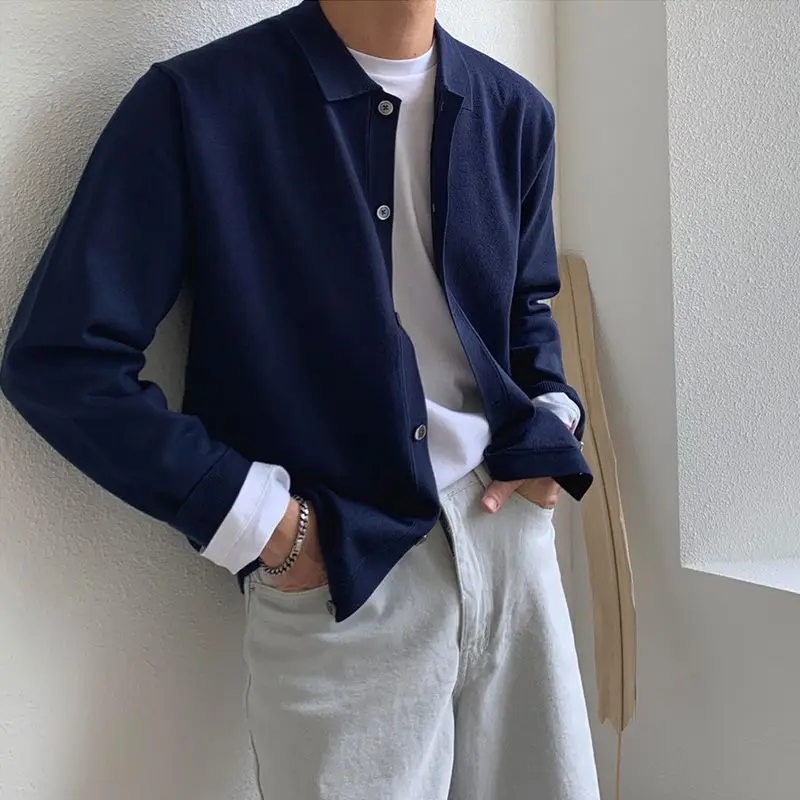 Men's Clothing Autumn Winter Long Sleeve New Tops Shirts Sweaters Turn-down Collar Simple Comfortable Versatile Selling Solid