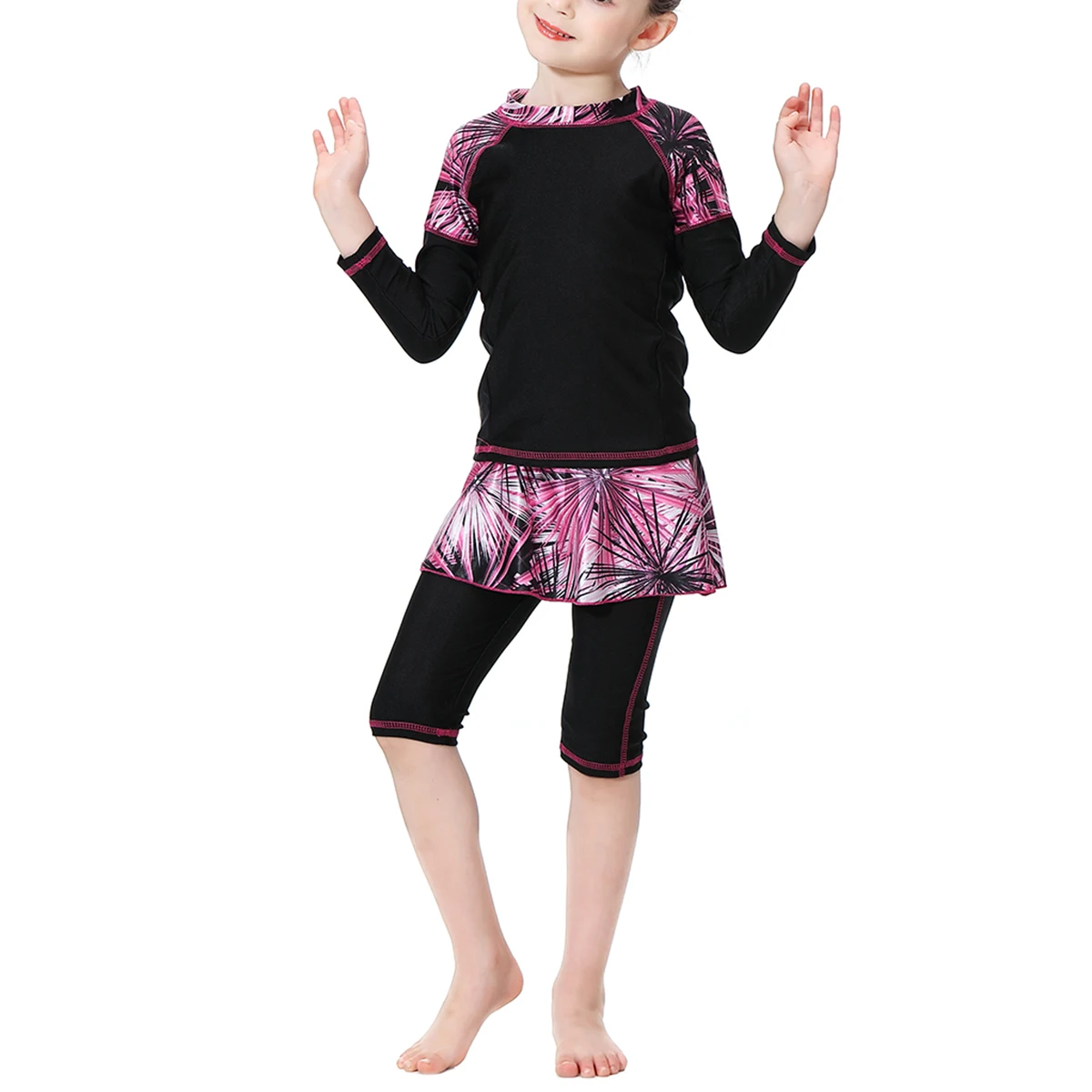 

Girls Swimsuit Pants Kit Conservative Swimwear Modest Black Traditional Beachwear Long Sleeve Sun Protection Durable Comfortable