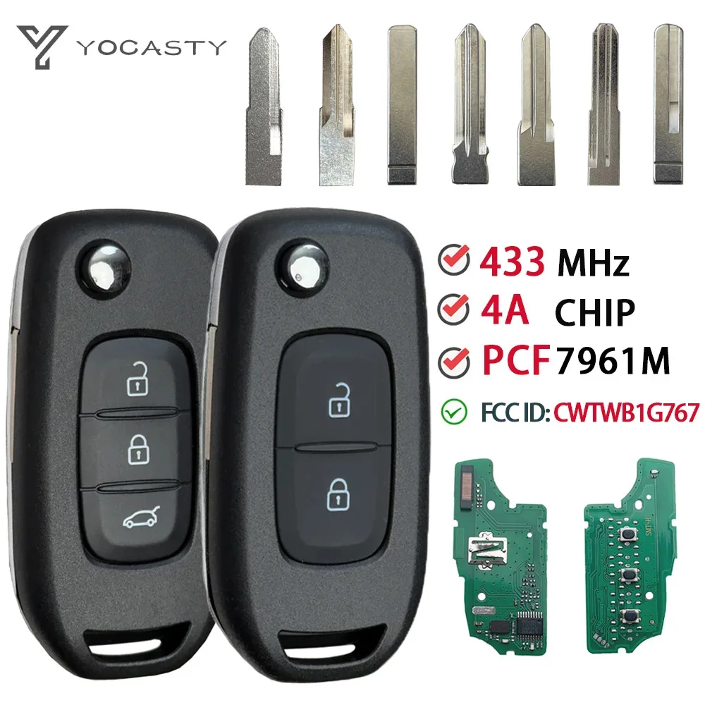 YOCASTY VAC102 Y62 Blade For Renault Lodgy DUZ Kadjar Captur Megane3 Symbol Duster Logan2 4A Chip Smart Flip Car Key CWTWB1G767