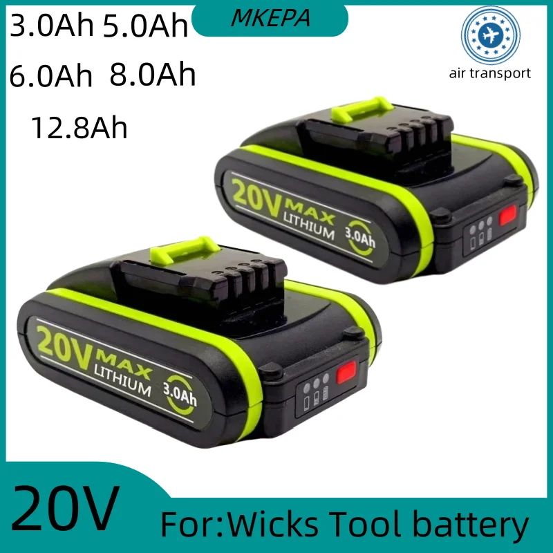 WA3553 20V 12.8Ah Li-Ion Replacement Rechargeable Replacement Battery for Wicks Power Tool WA3551 WX390 WX176 WX178 WX550 WX678