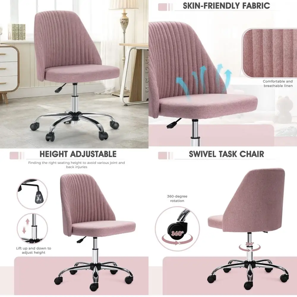 

Adjustable Modern Rolling Chair with Lumbar Support for Makeup and Small Spaces