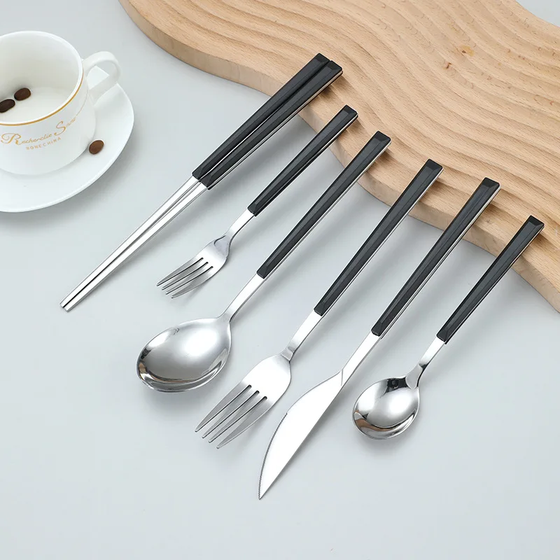 Stainless Steel Western Dining Set Korean Clip Handle Imitation Marble Patterned Steak Knife Fork Spoon Fruit Dessert Spoon - view 2