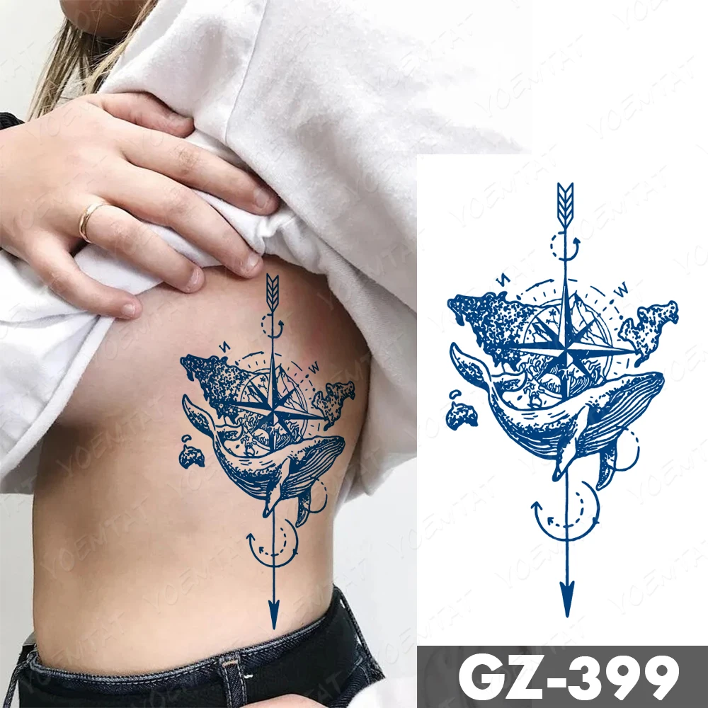 Genipin Herbal Waterproof Temporary Tattoo Sticker Flower Whale Butterfly Juice Lasting Ink Semi-Permanent Body Art Fake Tatoo