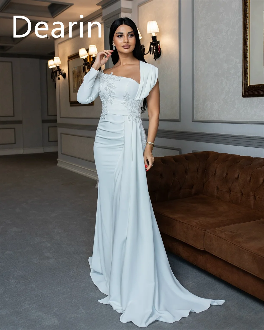 Customized Saudi Arabia Dearin Asymmetrical Column Floor Length Skirts Draped Bespoke Occasion Dresses Evening Gown Formal Prom