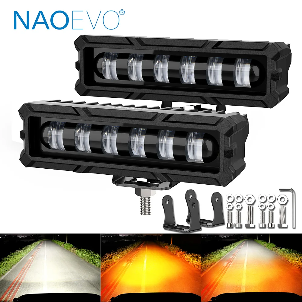 NAOEVO 60W 7D 6 Inch LED Light Bar 4X4 offroad Spotlight Ultra-HD Lens Work Lamp 12V 24V for Motorcycle ATV Truck Running Light