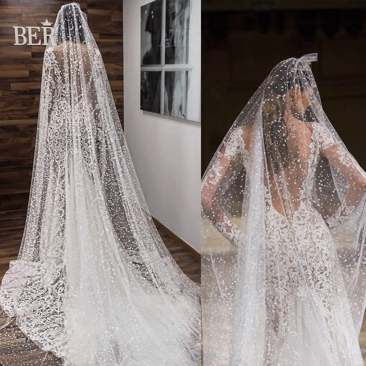 Princess Bridal Veils Women One-Layer Beading Lace Edge Cathedral Veil Bride Complementos De BodaVelo De Novia Customized