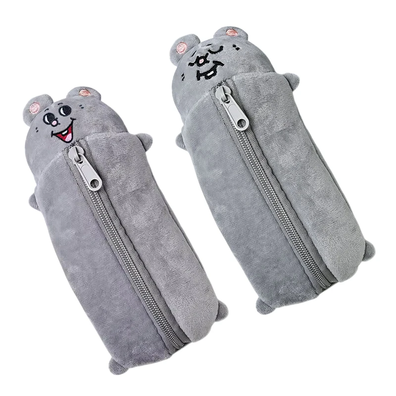 Cartoon Smiling Mouse Plush Pencil Case Cute Student Stationery Bag Large Capacity Storage Bag