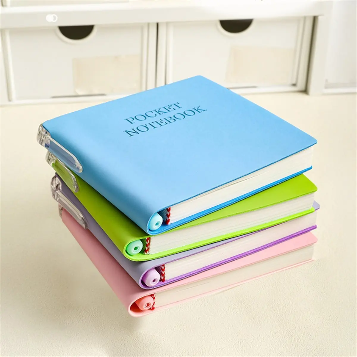 Utility Design 4 Pack Pocket Notebook with Pens Memo PU Leather Cover Mini Portable Memo Pad Note Pads Journals for on-the-Go No
