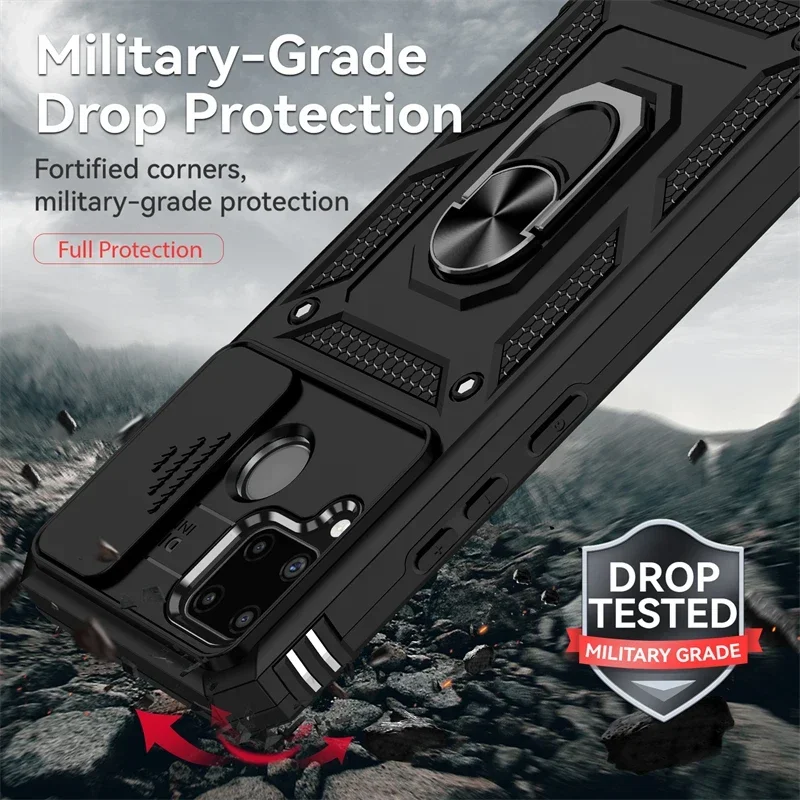 

For OPPO Realme C11 C12 C15 Case Shockproof Armor Slide Lens Protect Phone Case for Realme C21Y C 21y C21 Y 25Y Stand Back Cover