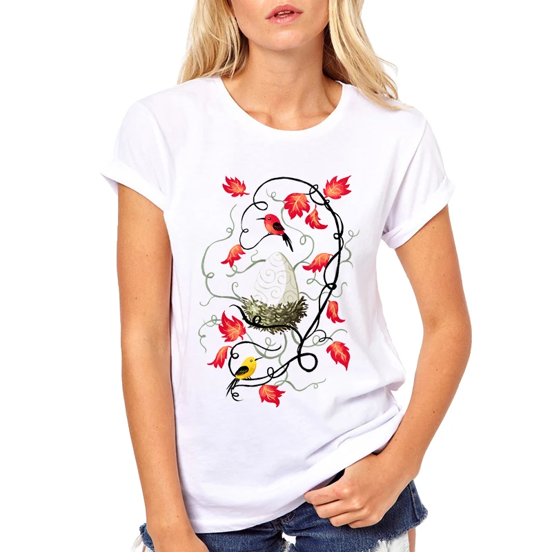 2022 Womens Cute Clothing Summer Women T Shirt Short Sleeve O-neck Casual Tops Tees Female Ladies T-Shirt Nest printed