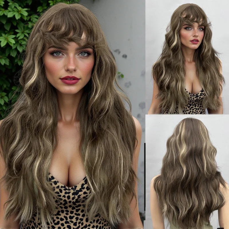 أبرز الشعر الطويل الجزء الأوسط شعر طويل مجعد لمنتجات WomencosFiber شعر مستعار مقاوم للحرارة نمط شعر الرأس بالكامل