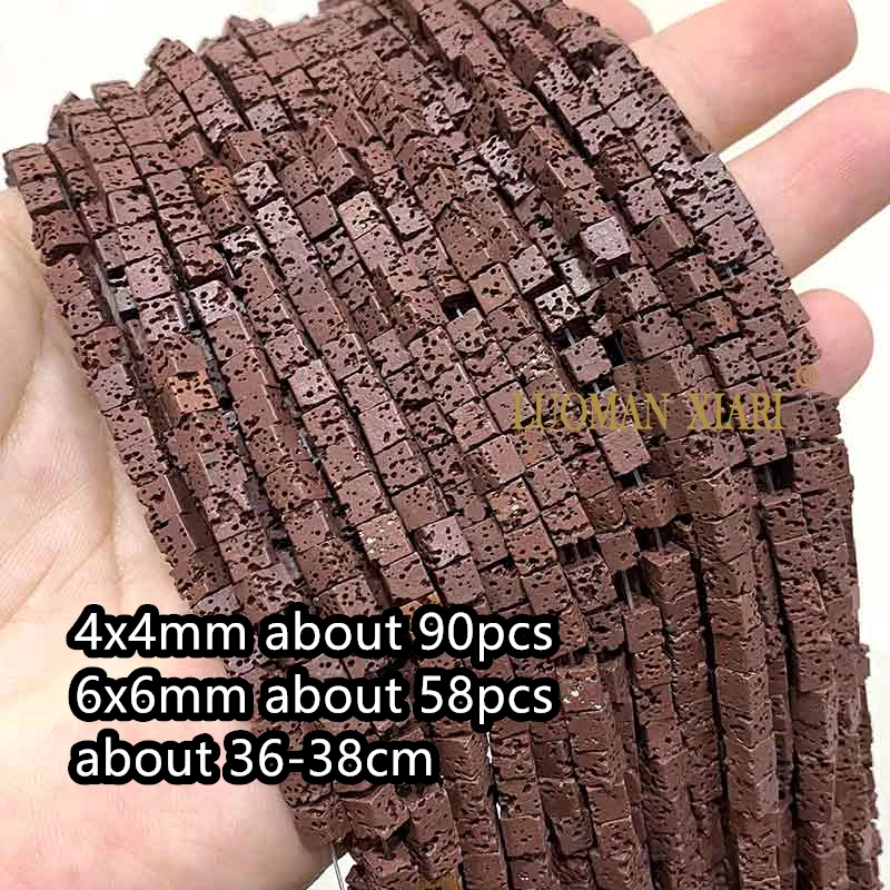 4X4Mm 6X6Mm Kubus Vulkanische Lava Natuursteen Roze Zwart Groen Vierkant Spacer Kralen Voor Sieraden Maken Diy Armband Accessoires