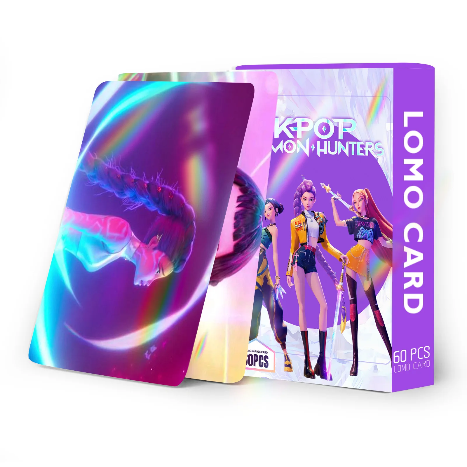 60 قطعة من بطاقات KPop Demon Hunters المجسمة على الوجهين بطاقات صور LOMO، مجموعة بطاقات تجارية أنيمي للفتيات من Huntrix لمحبي